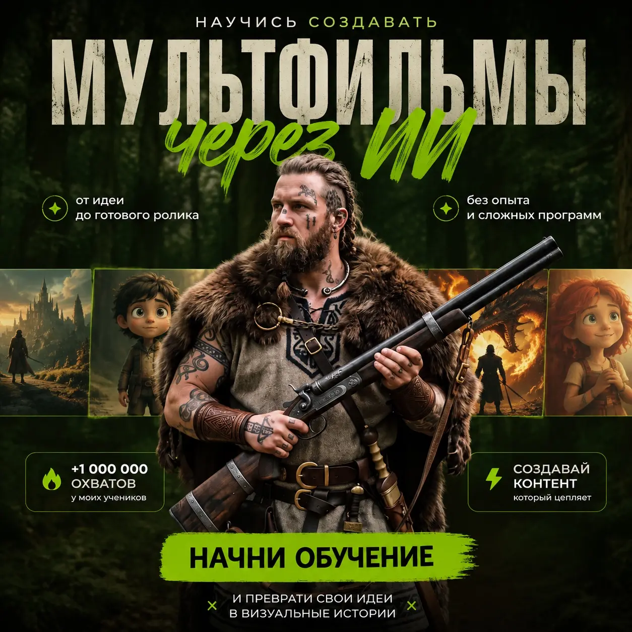 Пример визуального материала для AI-видео с персонажем-викингом