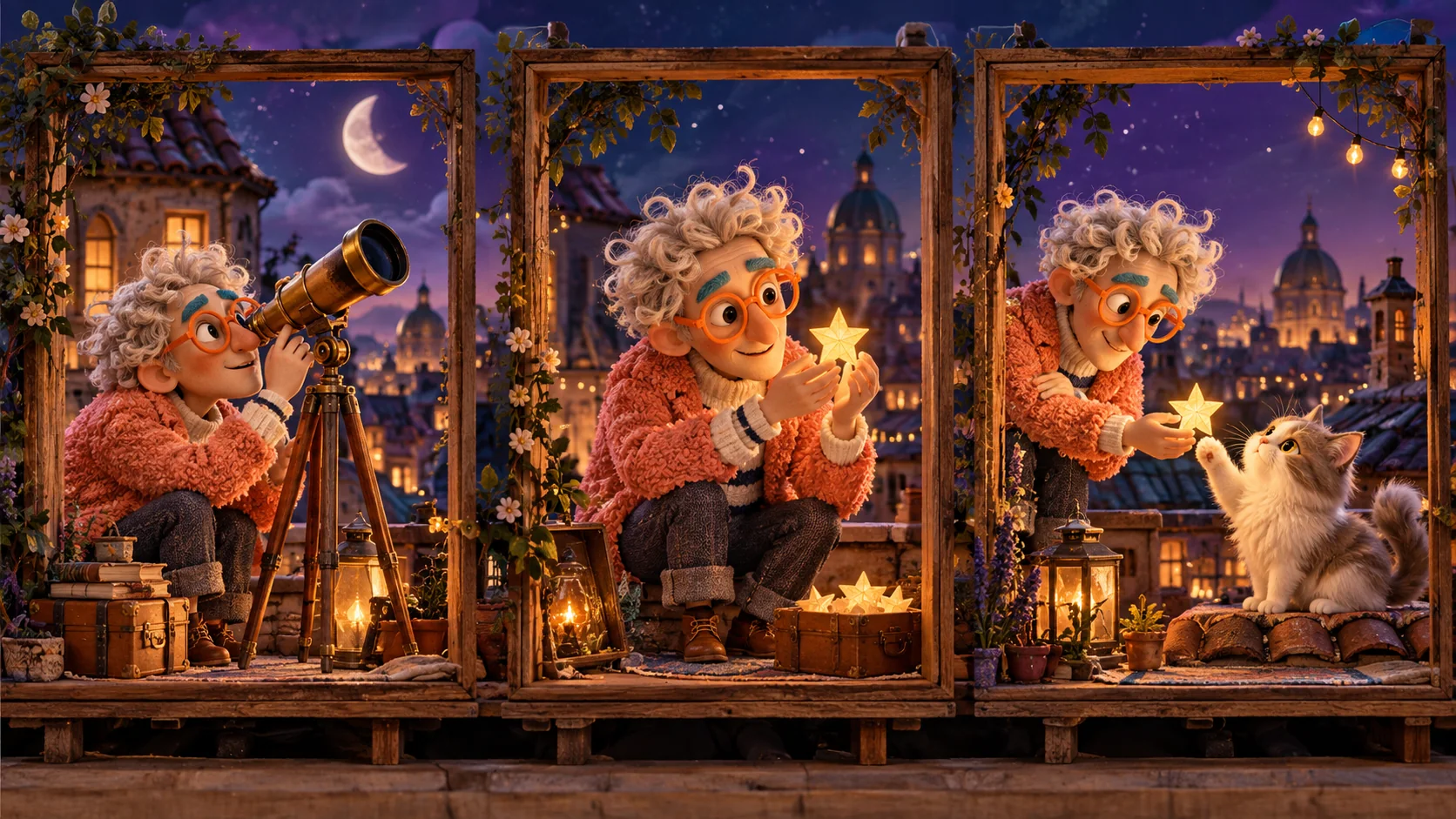 Три эпизода с одним кукольным героем: телескоп, найденная звезда и встреча с котом